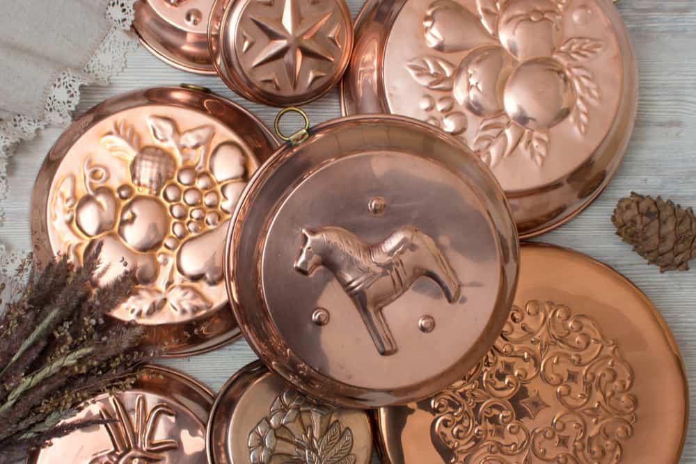 Copper cake pans in various shapes and sizes are highly sought after.